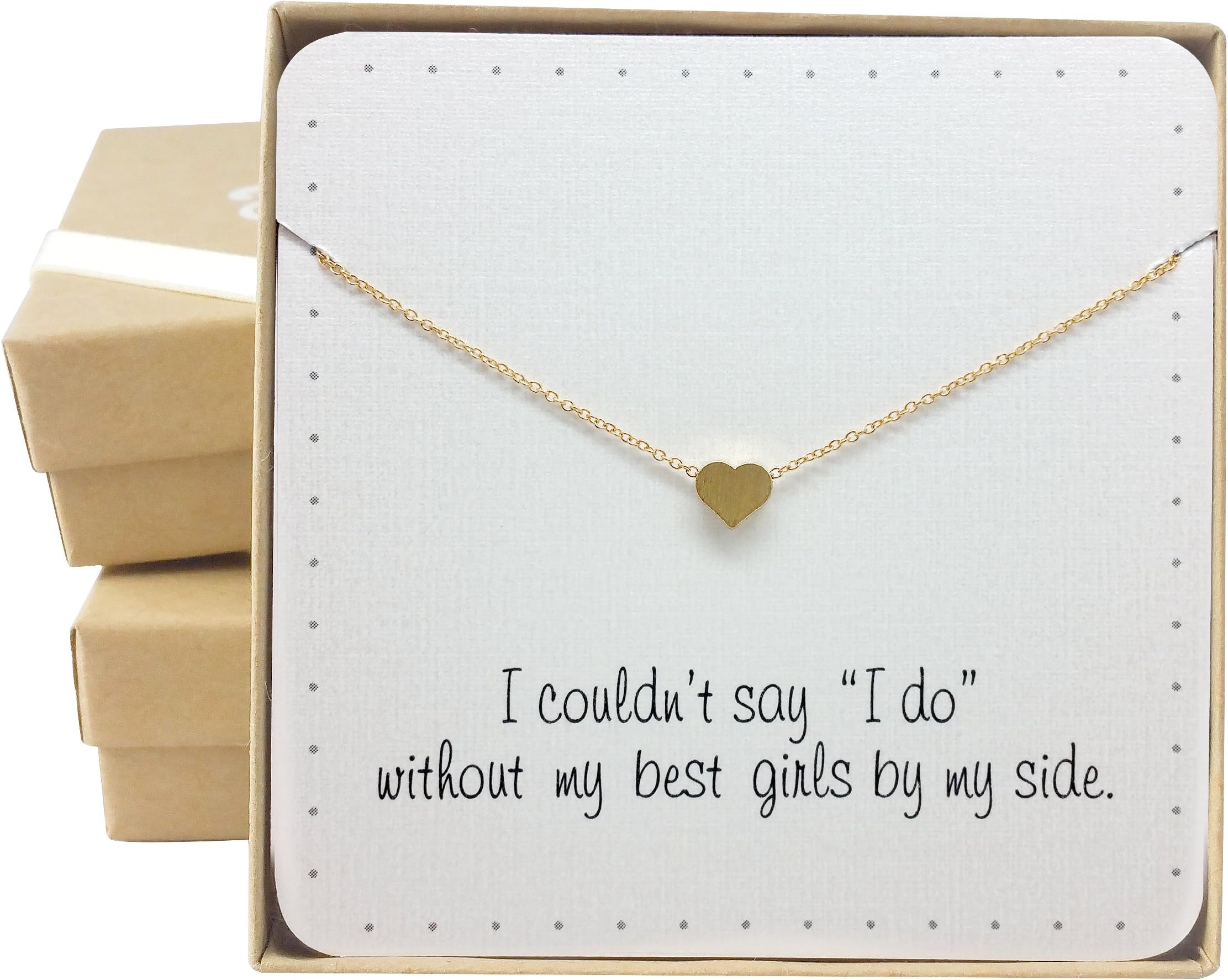BRIDE DAZZLE Bridesmaid Gifts - Cute & Dainty Floating Heart Necklace (24k Gold Plated, 16" + 2" Extender)