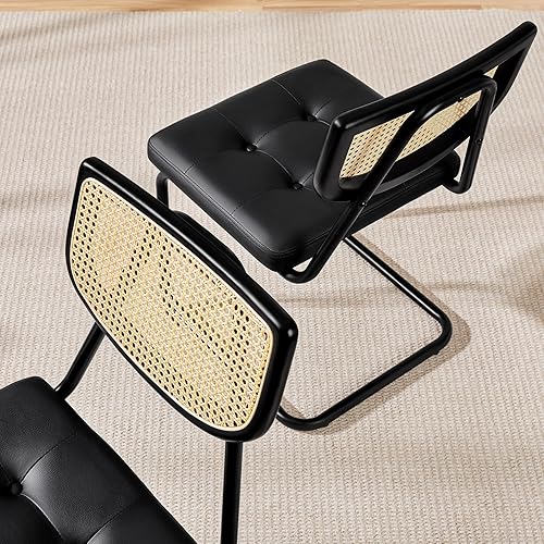 Miniatura 9 de Yaheetech Juego de 2 sillas de comedor de ratán, sillas de cocina modernas de mediados de siglo con patas de metal y asiento tapizado para el hogar,