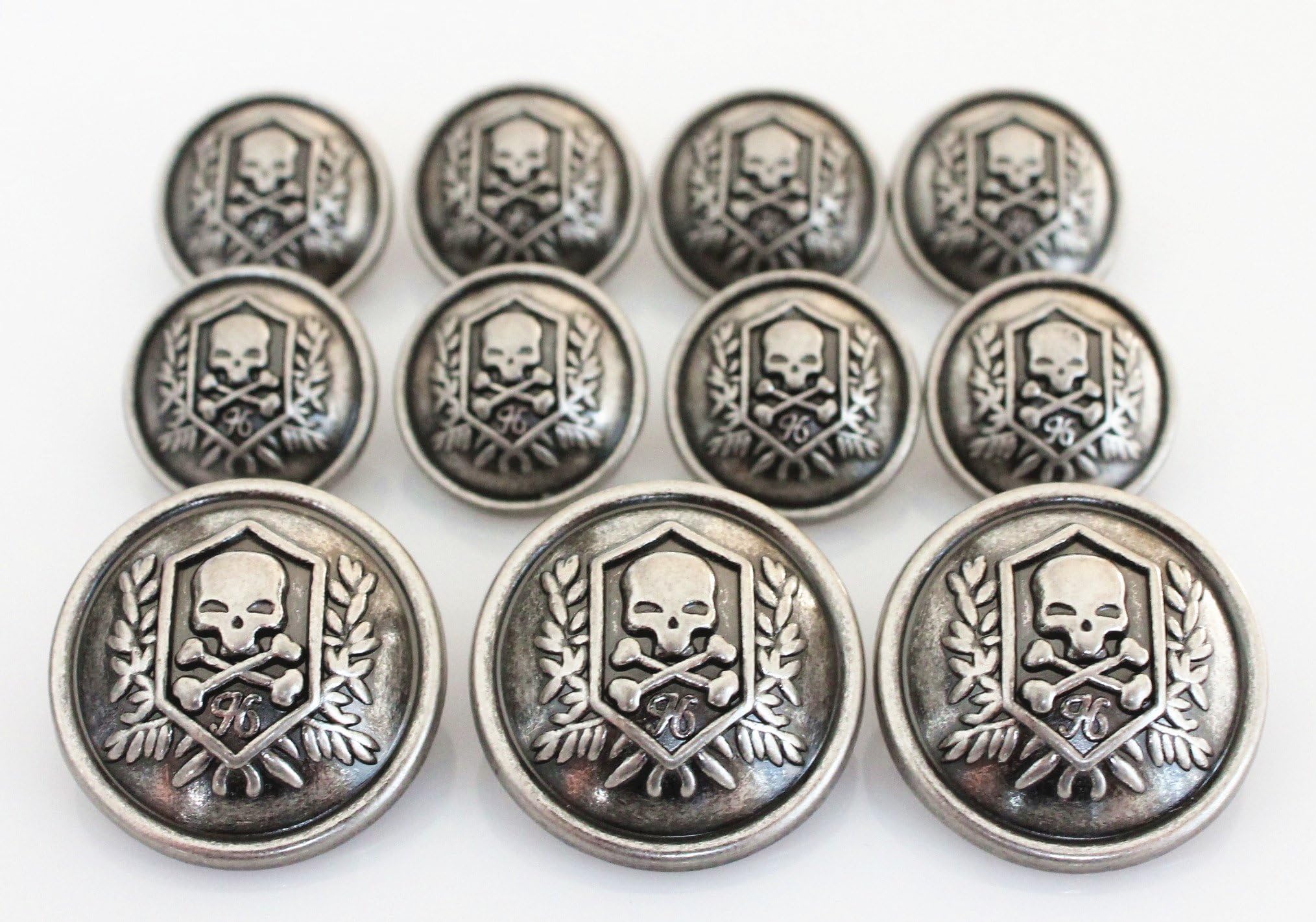 11 Pieces Silver Vintage Metal Blazer Button Set - Skull - for Blazer, Suits, Sport Coat, Uniform, Jacket