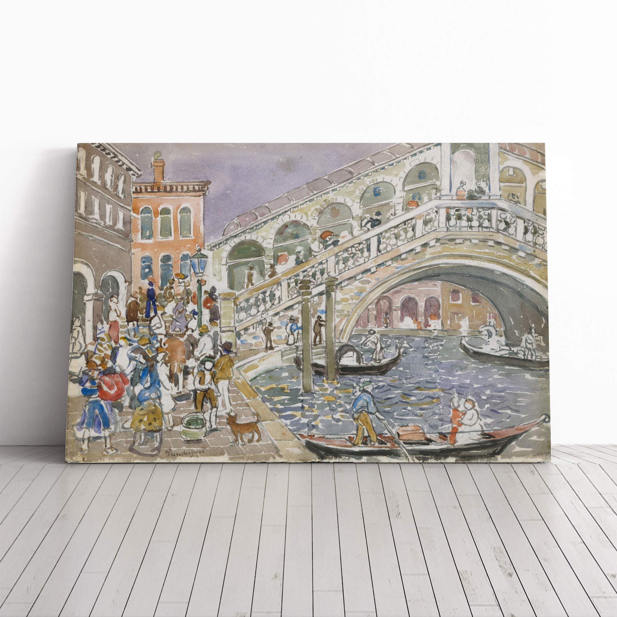 Maurice Pendergrast Rialto Bridge Canvas Print | Gallery Wrapped 30mm Frame Wall Art | 24x16 inches | Ready to Hang | Modern Cityscape Picture | Living Room Bedroom Lounge Office