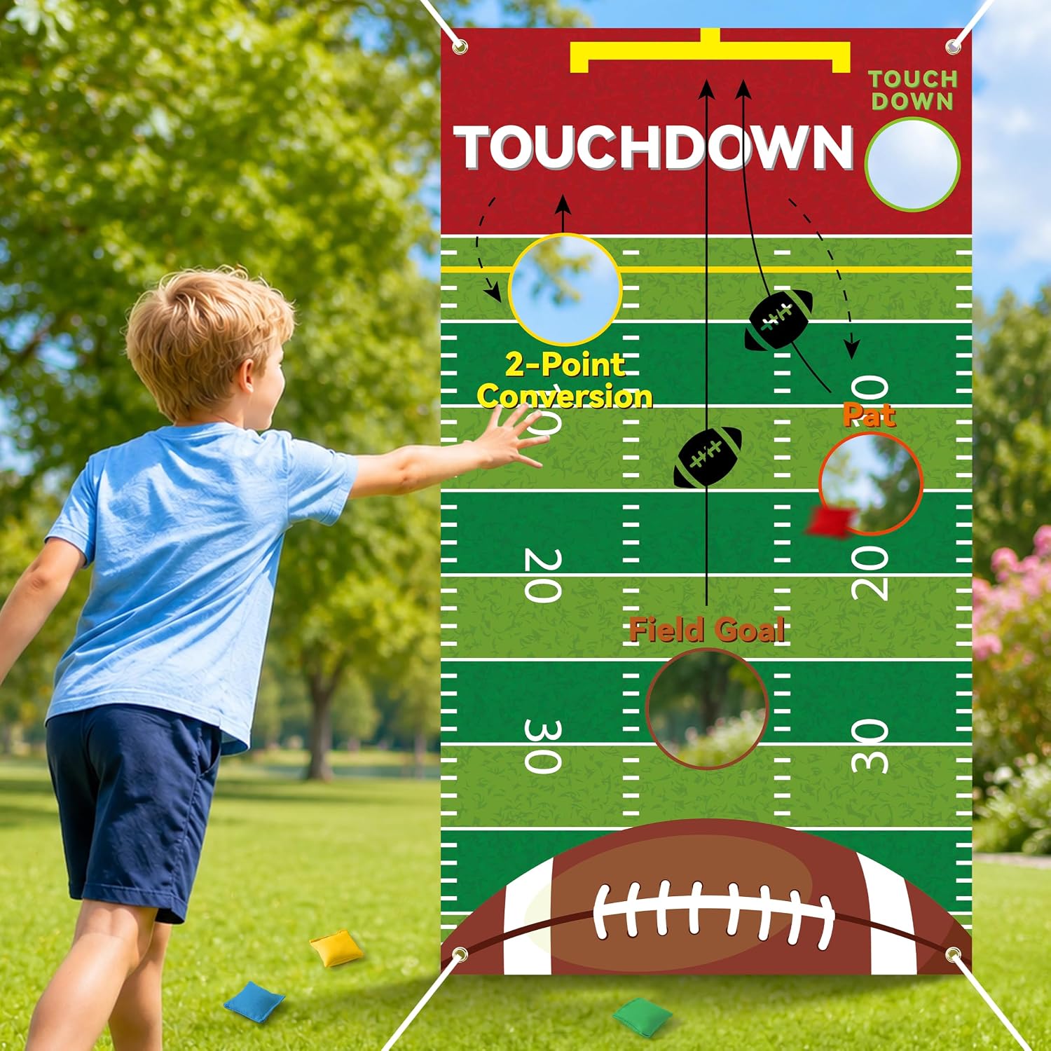 Haooryx Football Toss Game Set with 4 Bean Bags 4 Score Holes Party Games