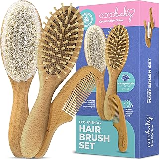 Wooden Baby Hairbrush Set for Newborns & Toddlers - Baby Comb for Cradle Cap - Baby Comb and Brush Set for Baby Grooming - Baby Scalp Brush for Cradle Cap - Toddler Comb