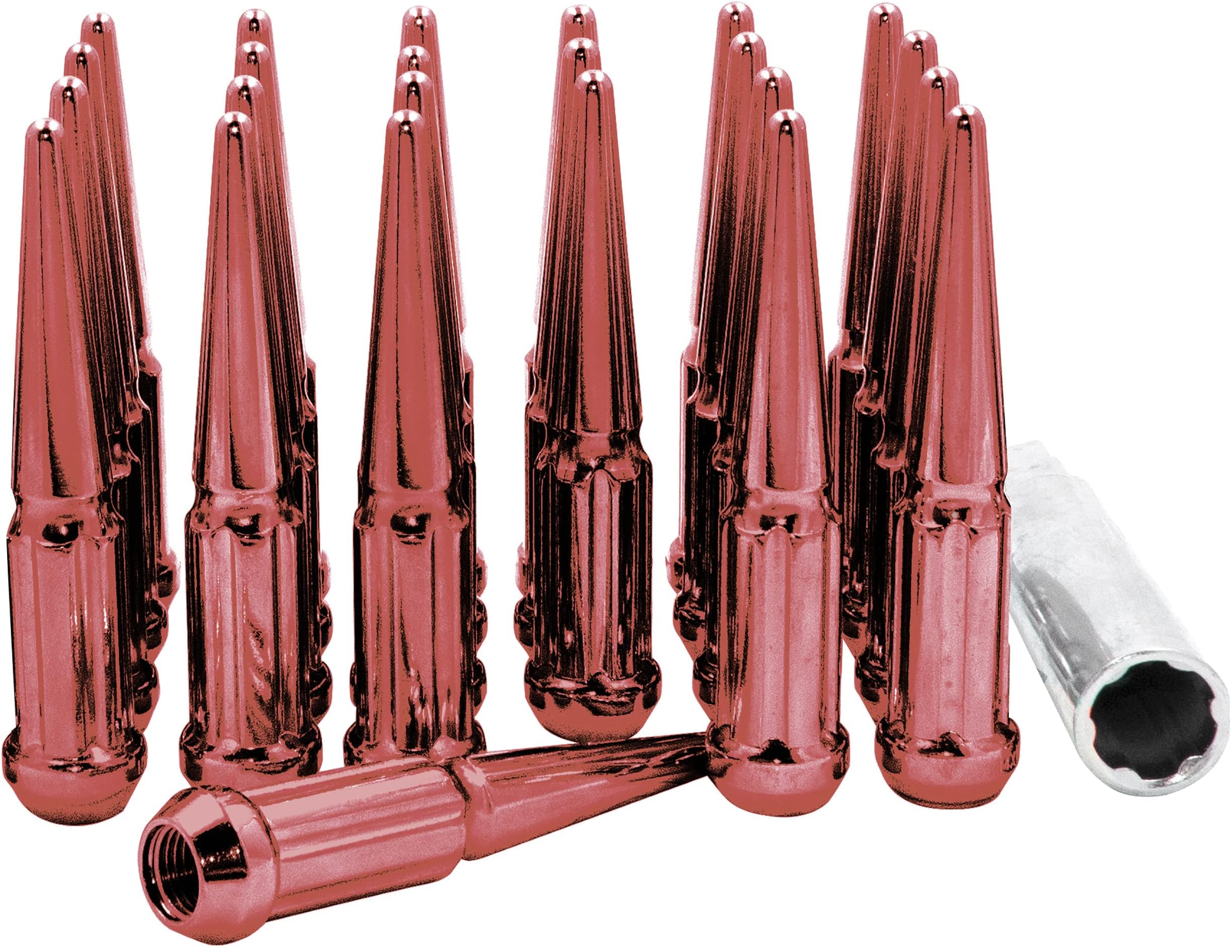 BWA 24 PCs Extra Long 6" Tall 14x1.5 Red Spike Lug Nuts