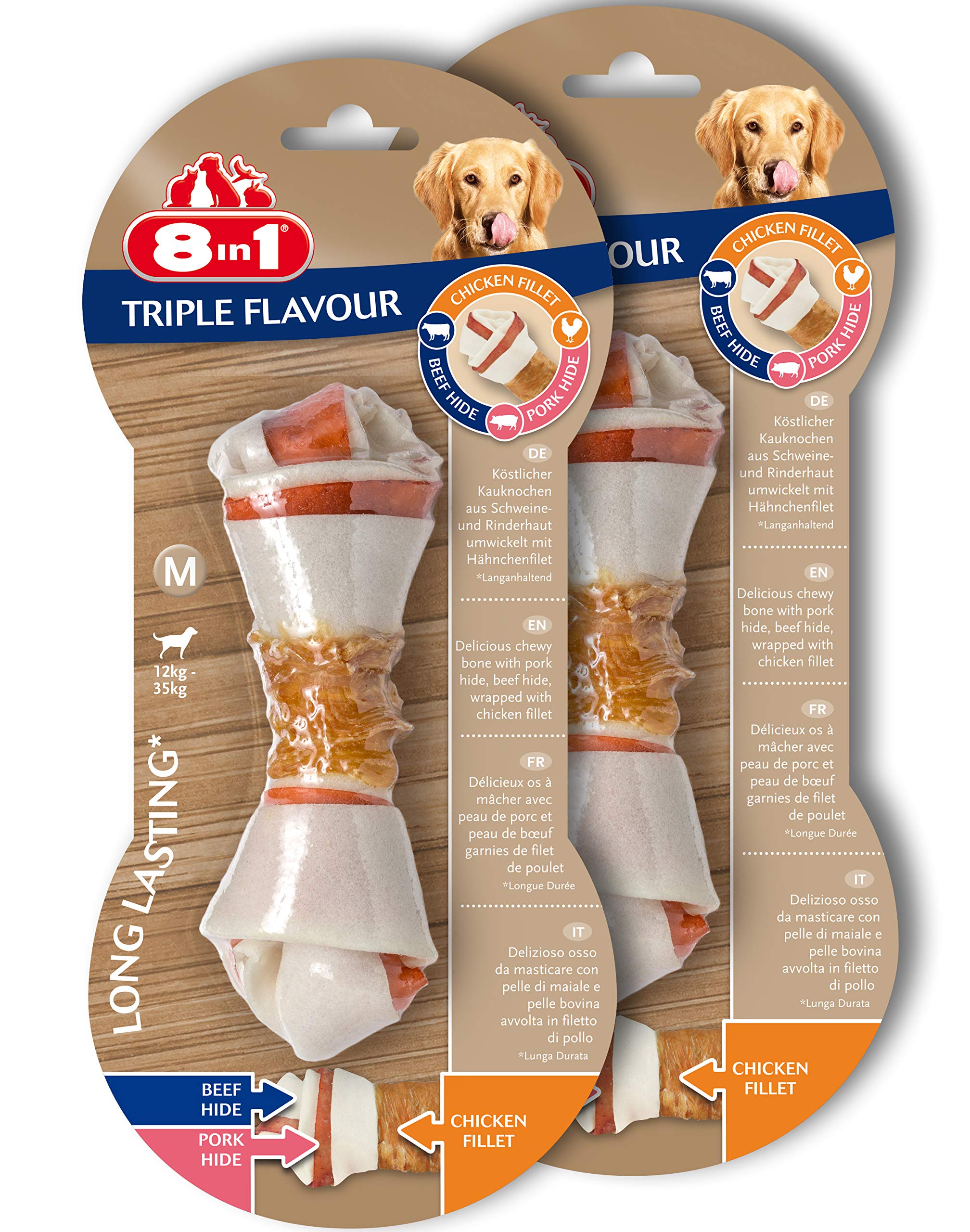 8in1 Triple Flavour Os à mâcher enveloppés dans un filet de poulet, M
