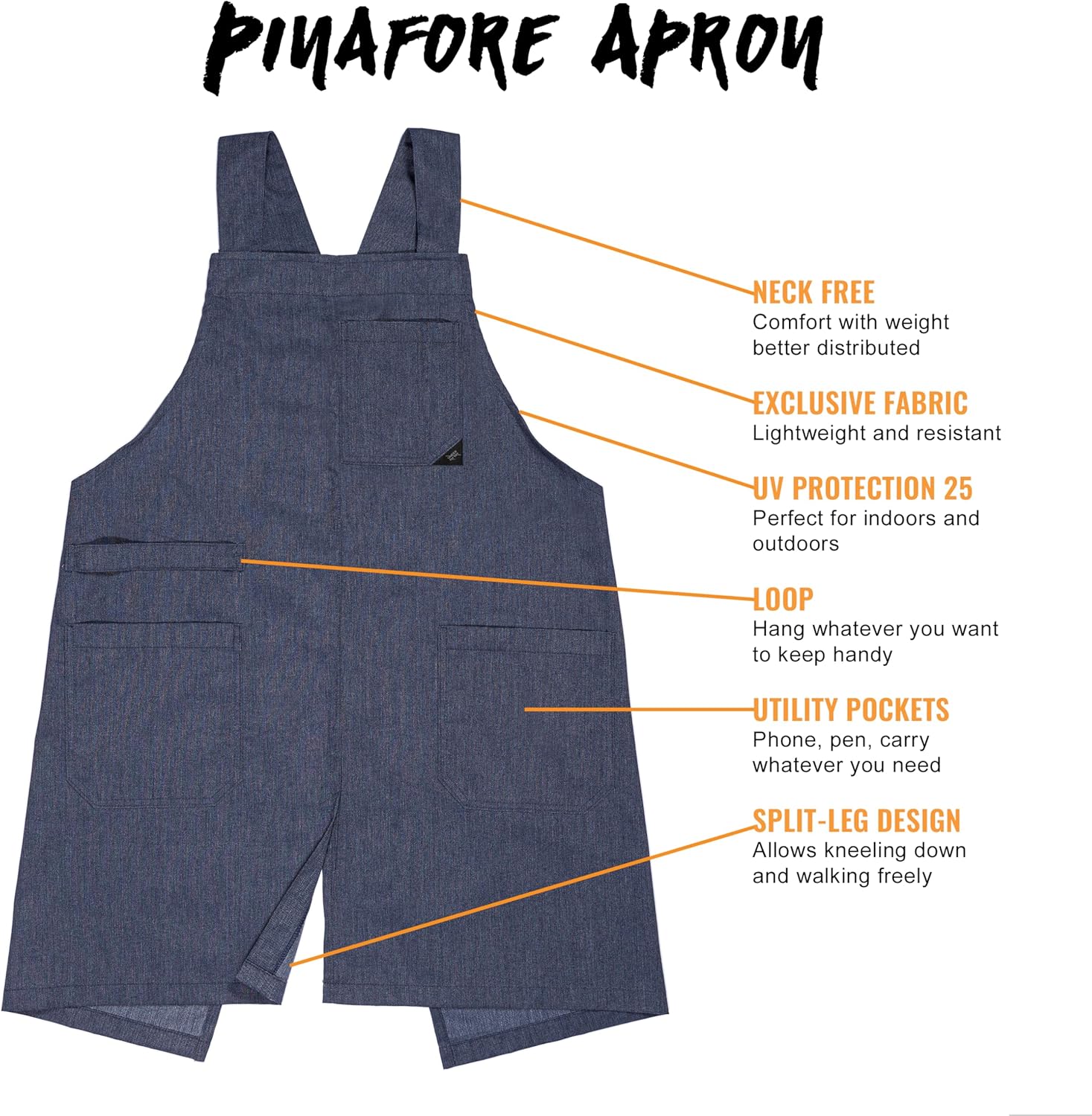 Under NY Sky Cross Back Apron - 3 Pockets, Loop, Split-Leg, UV Protection Fabric, Crossover Style Smock (Blue)