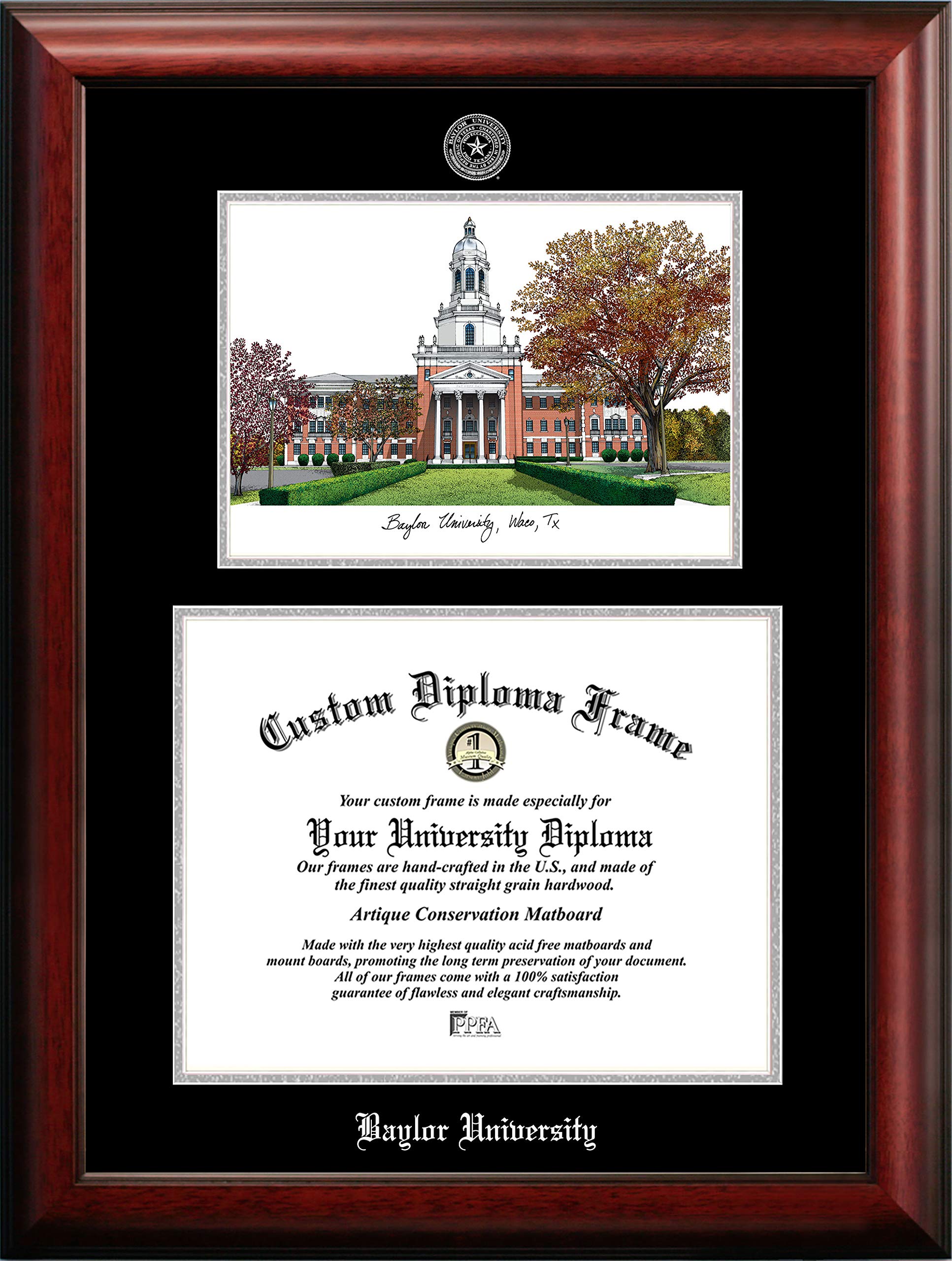 Campus Images NCAA Baylor Bears Unisex Silver Medallion Frame Baylor University 14w x 11h Silver Embossed Diploma Frame Lithograph, Brown, One Size