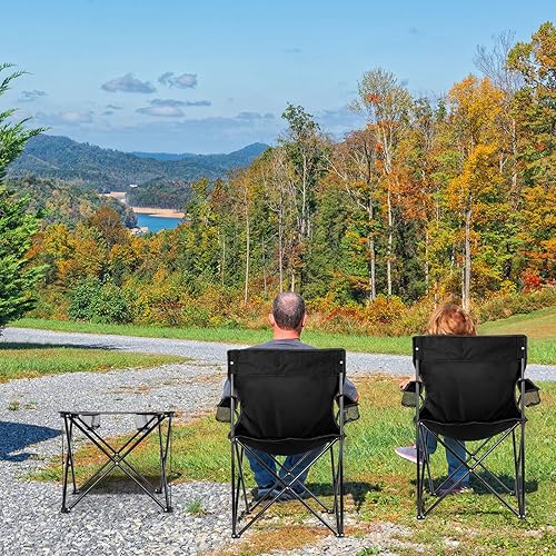 Miniatura 2 de Leonyo Paquete de 2 sillas de campamento para adultos, sillas de césped con mesa, sillas plegables resistentes para exteriores, sillas deportivas de