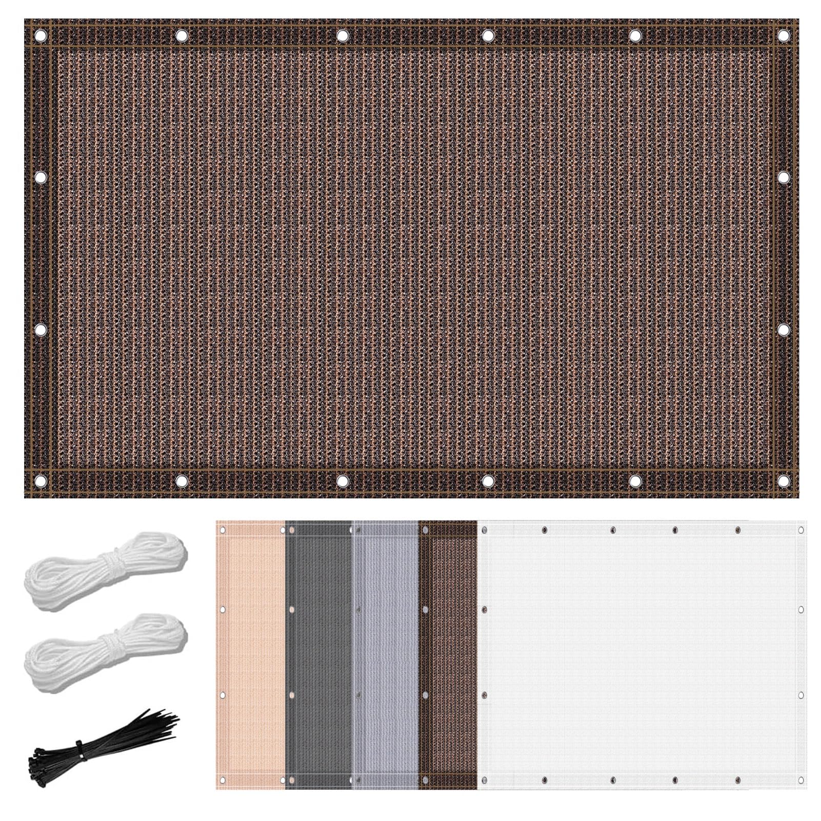WQPMNYG Anti-Peeping Balcony Netting 1.8x3.8m - Weatherproof Sun Protection Screen with Cable Ties & Rope for Decks Railing Pools - Brown Outdoor Privacy Solution