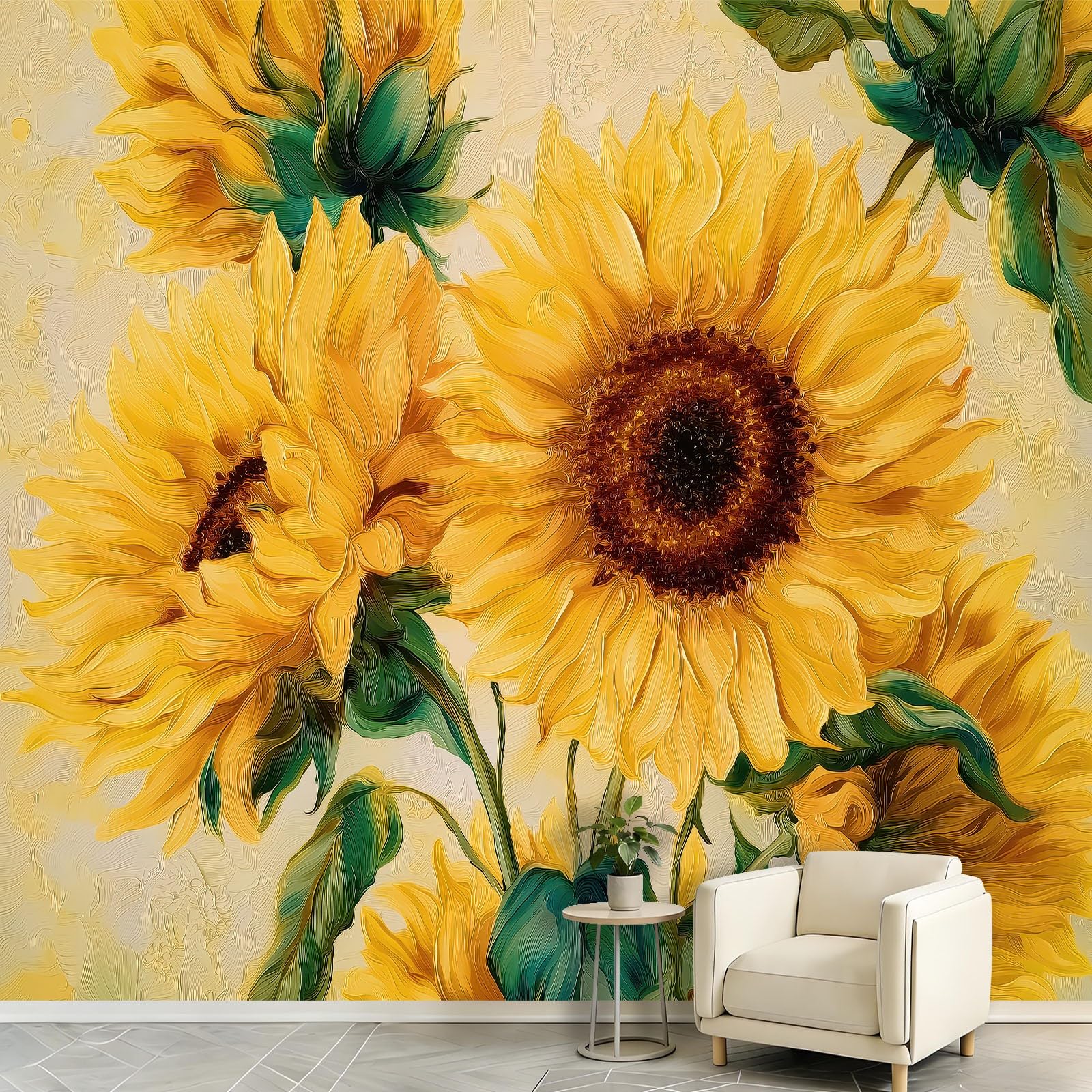 Carta da parati fotografica 200 x 140 cm (larghezza x altezza), decorazione da parete elegante per casa, ufficio, poster da parete vintage floreale girasoli