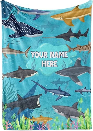 Manta personalizada de tiburón para niños, se envía al día siguiente y fabricada en Estados Unidos, cama de vellón suave, bonita decoración de