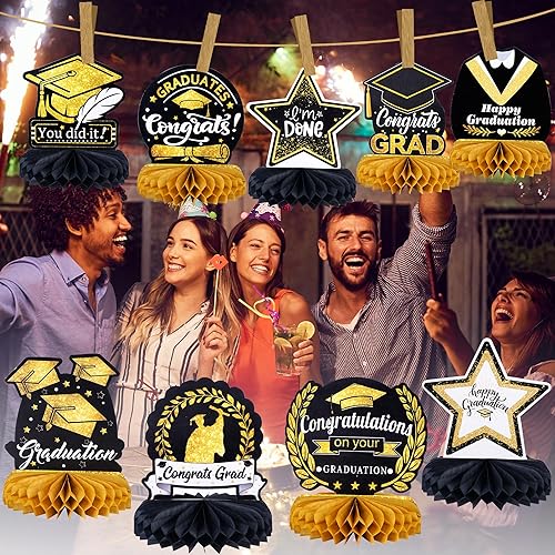 Miniatura 4 de 9 piezas de decoraciones de fiesta de graduación 2024, centros de mesa de nido de abeja de felicitaciones graduados, centro de mesa de clase de