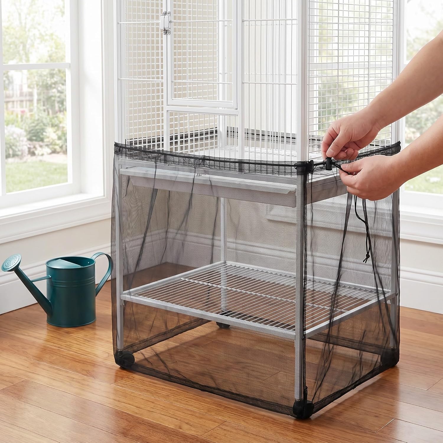 ARTIBETTER Bird Cage Net Cover Parrot Mesh Guard, Protective Dustproof Black Cover for Birdcage Breeding, Small Size Perfect for Pet Birds Home