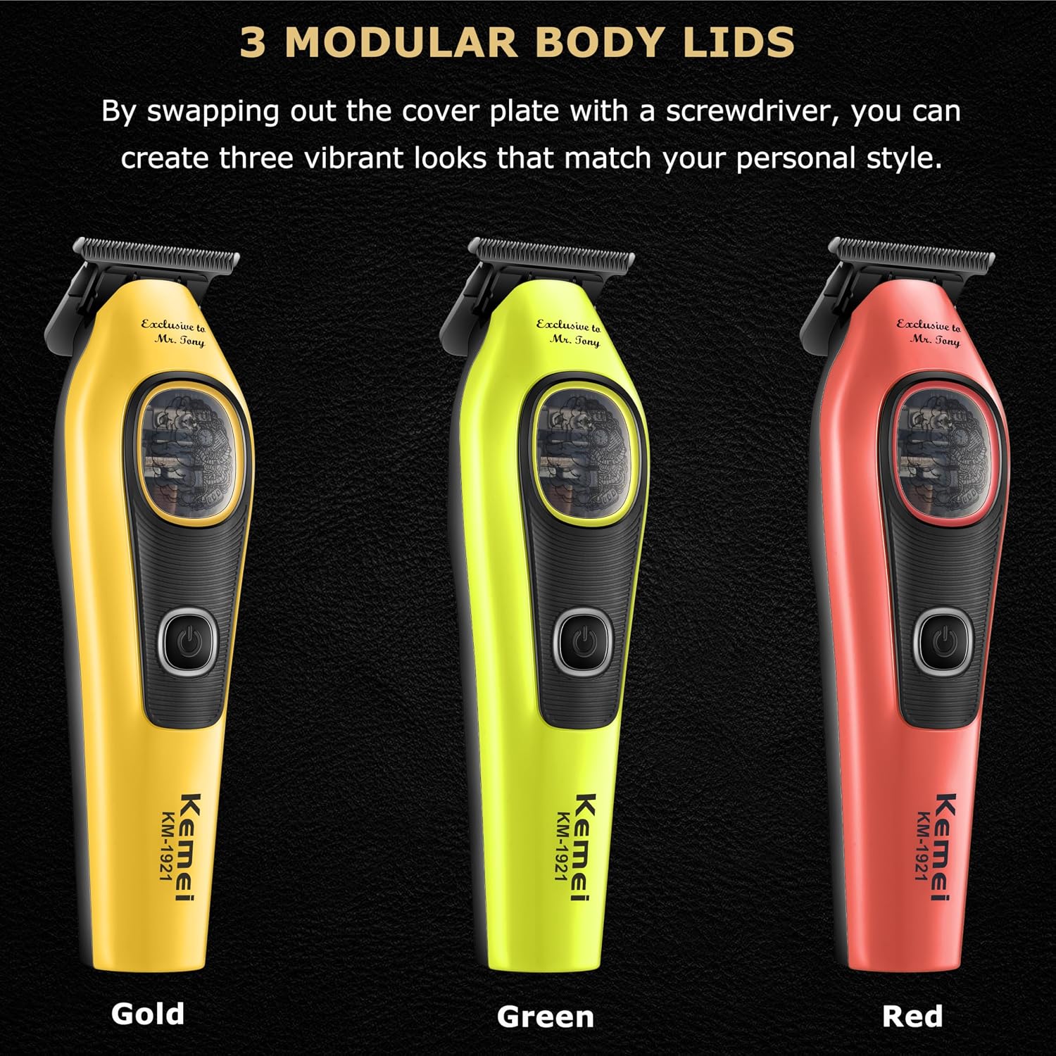 KEMEI 1921 Beard & Hair Trimmer for Men Professional, 9000 RPM Trimmers for Barbers, 2500 mAh Zero Gap T Blade Trimmer with Charging Base & 2 Modular Lids, DLC Blades