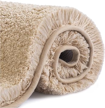 VANZAVANZU Non Slip Bath Mat Thickened Bath Rug for Bathroom Absorbent Ultra Soft Bathroom Mat Rug Fluffy Microfiber Bedside Carpet Floor Mat, Quick-drying, Machine Washable - 40 x 60cm Beige