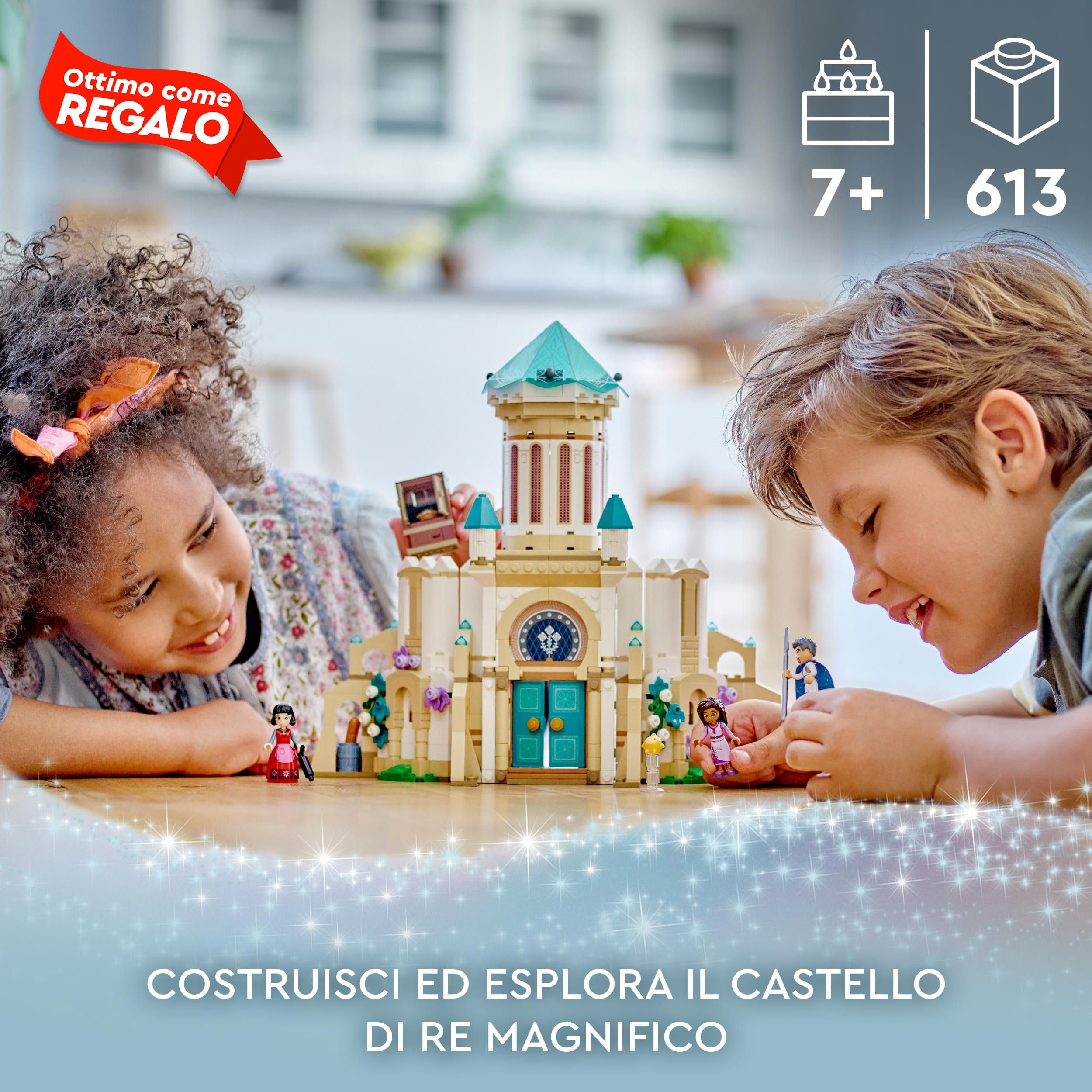 LEGO Disney Wish Il Castello di Re Magnifico, Gioco da Costruire dal Film Wish con le Mini Bamboline di Asha, Dahlia e Re Magnifico più la Figura di Star, Regalo di Natale per Bambine e Bambini 43224