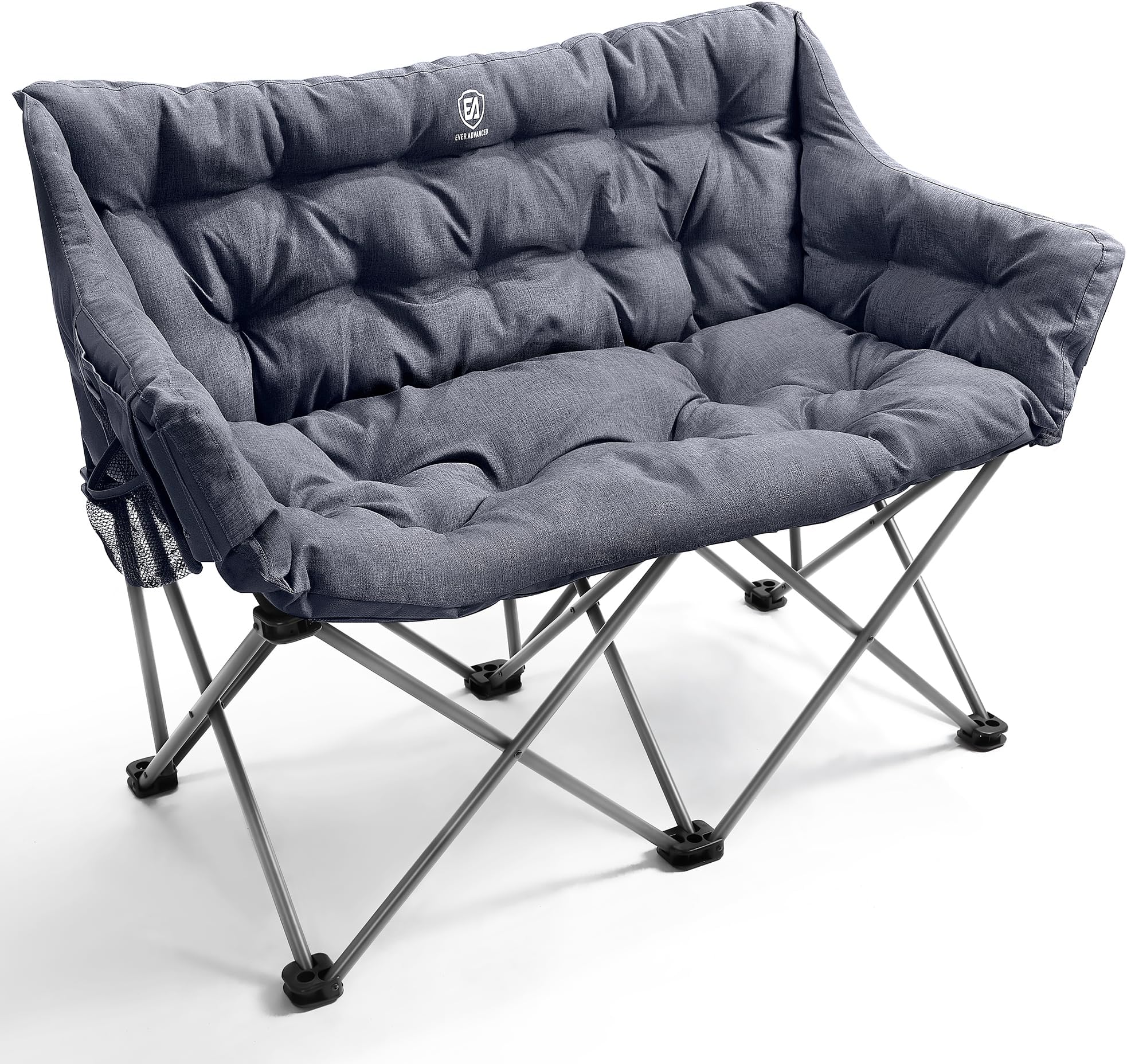 Double Camping Chair for Adults, Padded Folding Camping Love Seat Bench with Side Pocket Portable Camping Couch, Two Person Heavy Duty Folding Outdoor Chair with Cushion,Support 600lbs