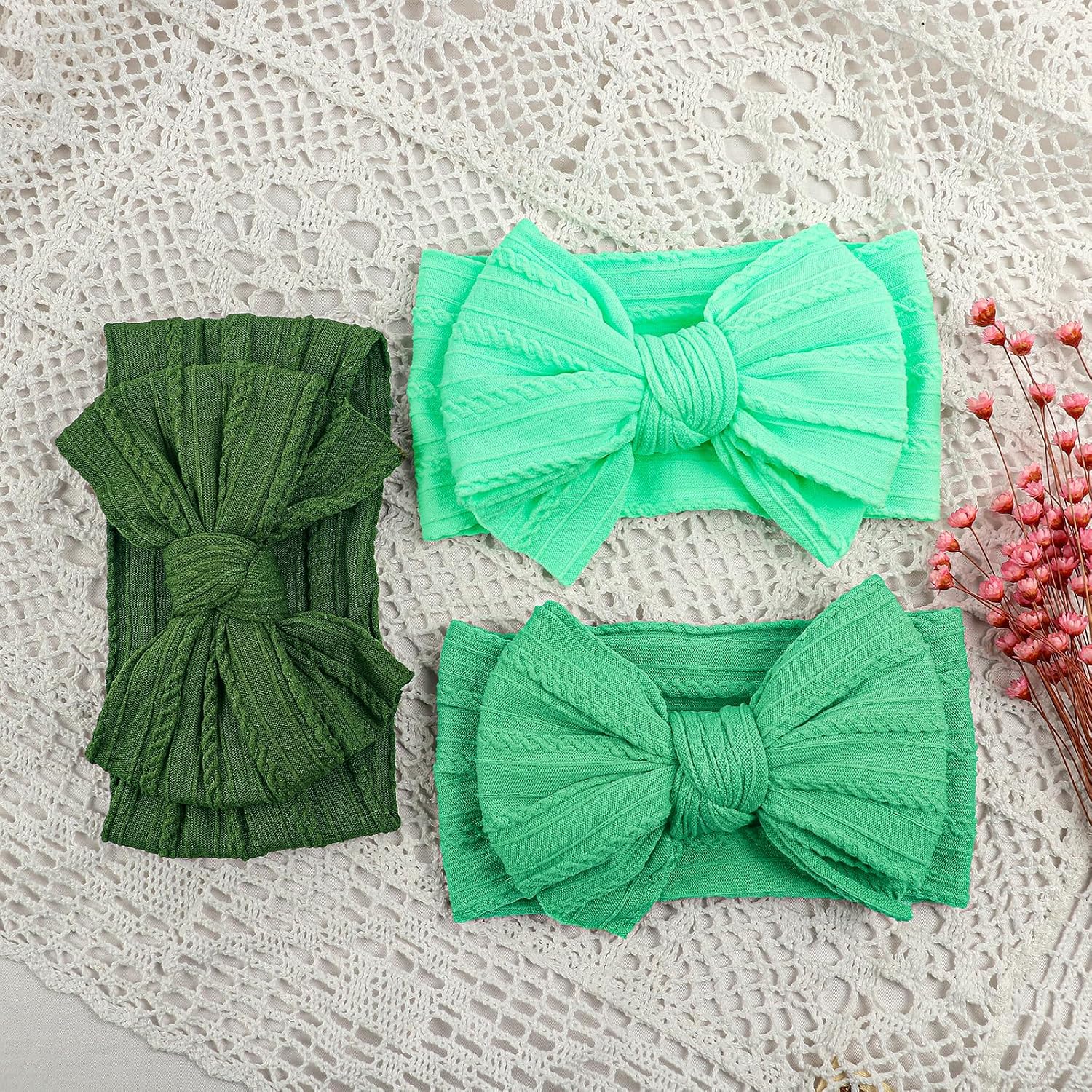 LemonSpace Handmade Baby Girls Headbands Soft Stretchy Nylon Hair Bands Hair Accessories with Bows for Newborn Baby Girls Infant Toddlers Kids(Green color mix)