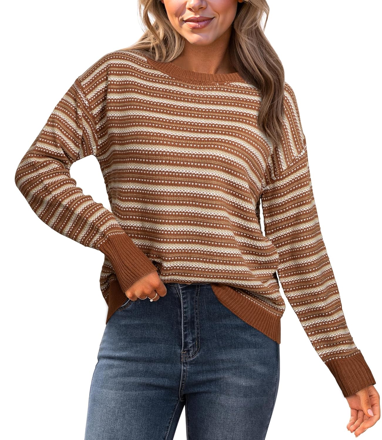 Glamaker Womens Sweaters Striped 2025 Fall Trendy Casual Long Sleeve Sweater Knit Jumper Tops Outfits Clothes