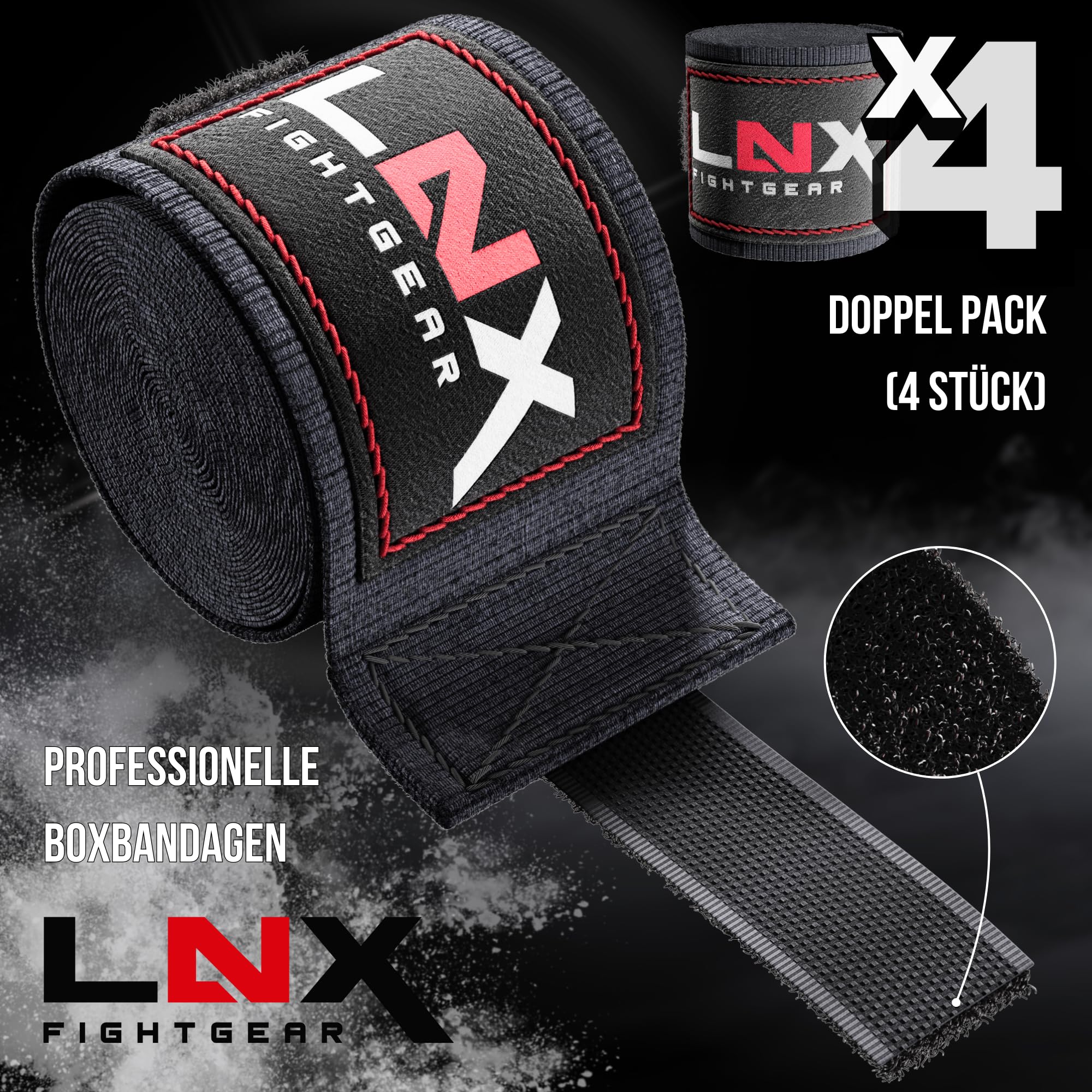 LNX Boxbandagen Doppelpack 2,5 3,5 oder 4,5m - Profi Bandagen für Boxen Kickboxen Muay Thai MMA UVM 250 350 450cm