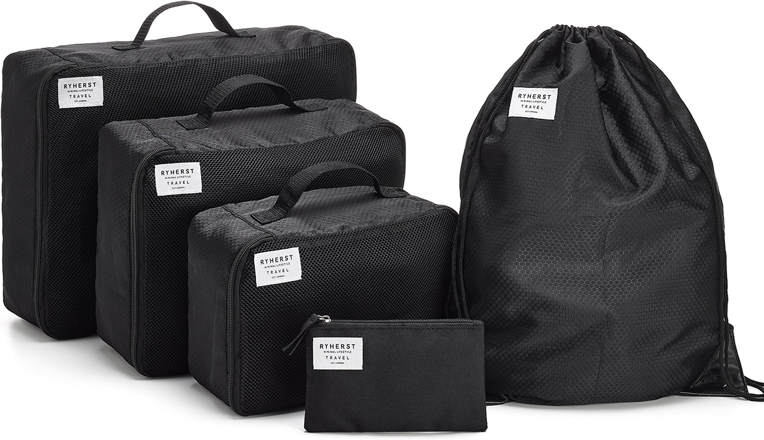 Ryherst Packing Cubes Set | Premium Travel Luggage Organisers - Inc. Passport Wallet & Drawstring Bag - 5pcs