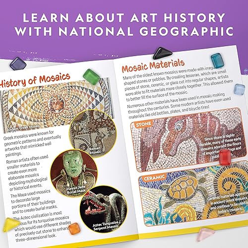 Miniatura 6 de National Geographic - Kit de mosaico para niños, kit de mosaico para crear 3 proyectos de arte de mosaico de vidrio, incluye azulejos de vidrio,