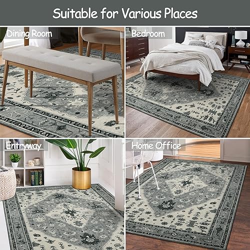 Miniatura 498 de Lahome Tapete tribal bohemio, pequeño, suave, antideslizante, lavable, de pelo corto, para piso en puerta, interior, entrada, baño, silla, Verde