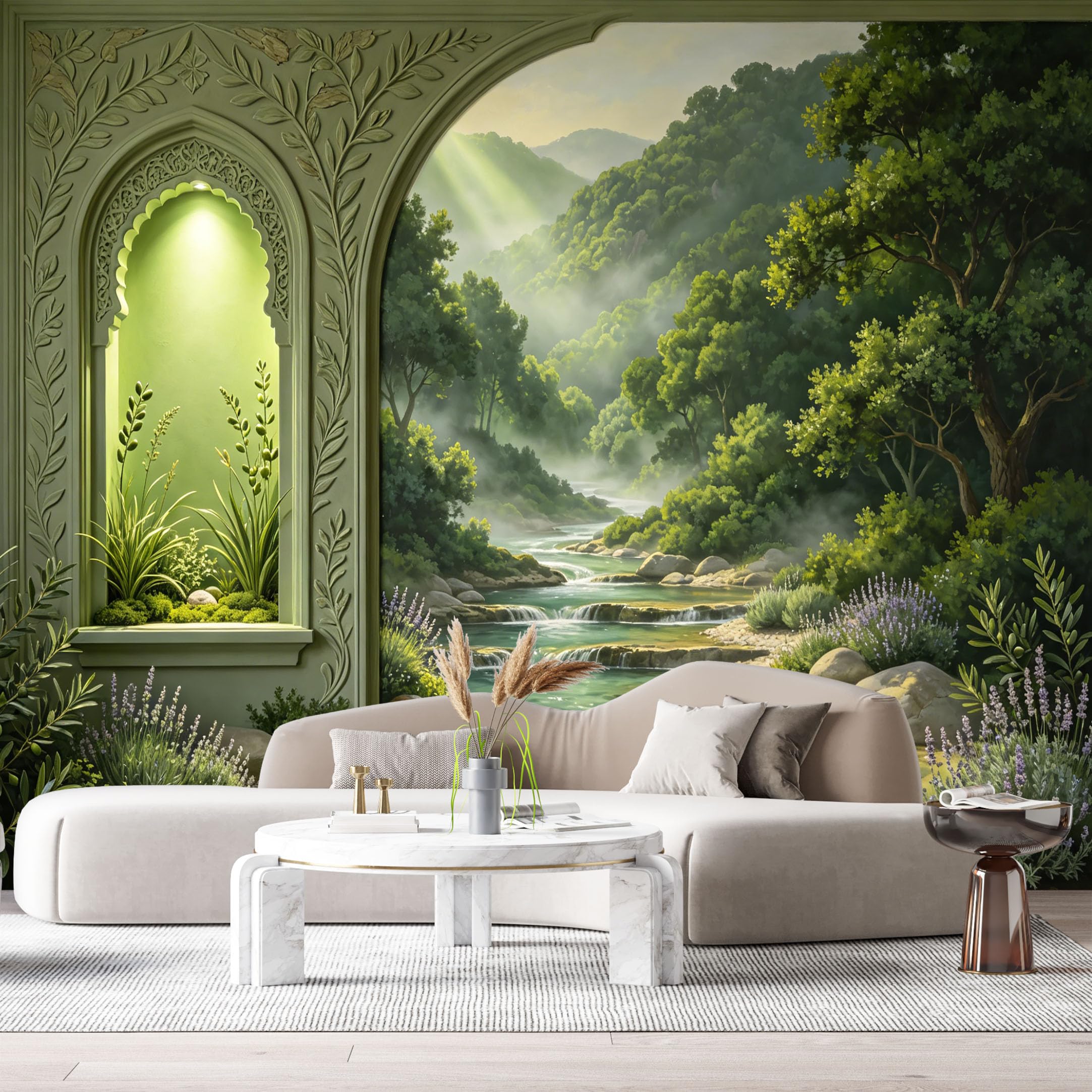Custom Size Wall Murals Forest River Landscape Misty Sunlight 3D Trompe L'Oeil SelfAdhesiveWall Fabric Removable Wallpaper Wall Decor for Living Room Bedroom Bathroom
