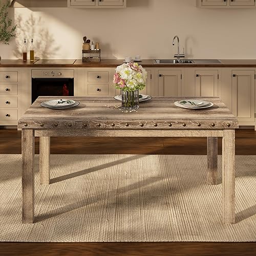 Miniatura 14 de Morden Fort Juego de mesa de comedor rústica para 6, sillas de comedor de cocina de granja para 6, encantadora mesa rectangular de madera de 60" y 6