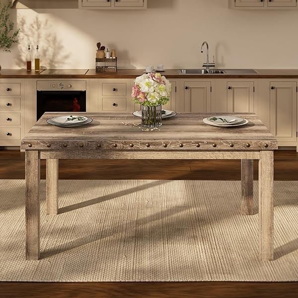 Distressed Wood Table with Rivet Accents