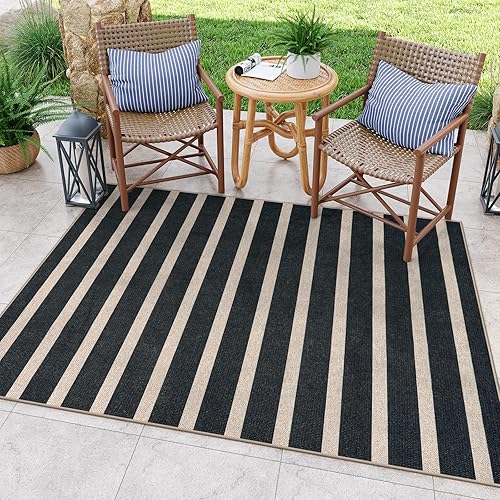 Miniatura 30 de Lahome Alfombra de yute a rayas fácil para patio al aire libre, alfombras lavables de 3 x 5 pies para entrada, porche, casa de campo, alfombra