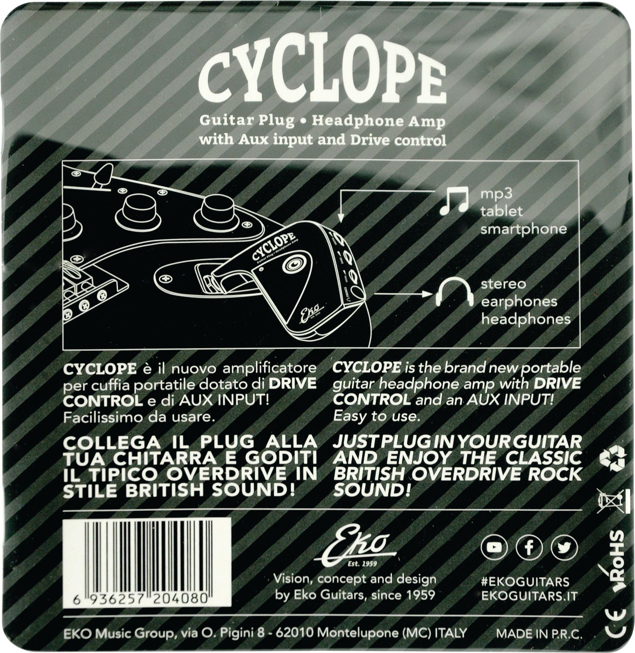 EKO GUITARS Cyclope Amplificatore per Cuffia Drive Control AUX input GAIN TONE LEVEL