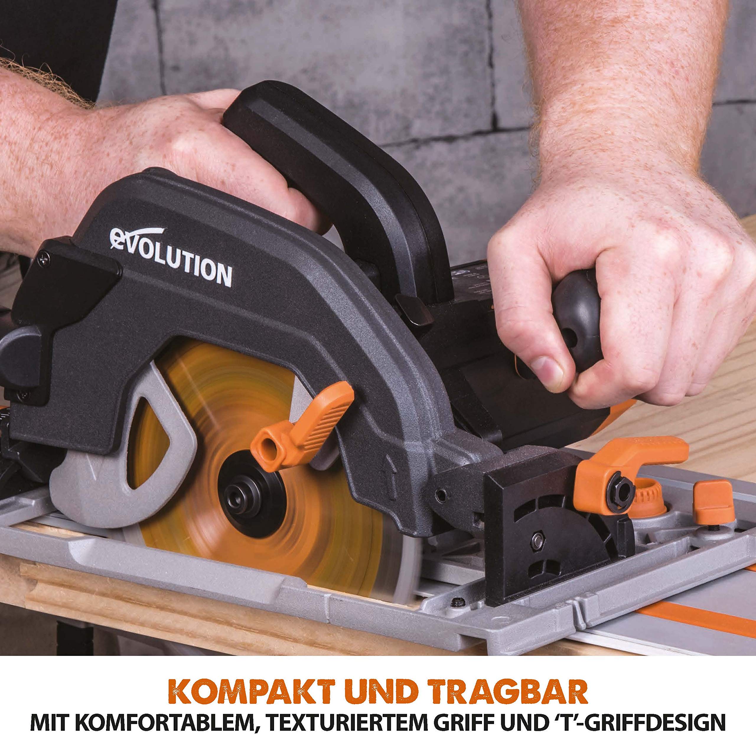 Evolution R185CCSX Handkreissäge 1600W Tauchsäge Ø 185 mm HM-Sägeblatt Multi-Material 3-teilige 1020mm Führungsschiene