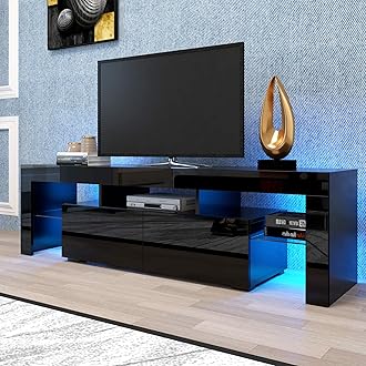 LED TV Stand for 70 Inch TV, Black TV Stand 70 Inch TV Table, 50 55 60 65 70 Inch TV Stands for Living Room 60 65 70 Inch TV Console Black Entertainment Center for 70 65+ 65 60 55 50 Inch TV