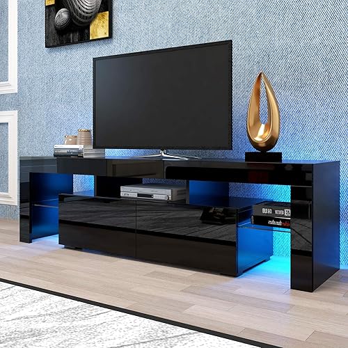 Miniatura 4 de Goujxcy Soporte de TV Centro de entretenimiento con 20 efectos de color LED, consola de sala de estar, gabinete de almacenamiento, soportes de