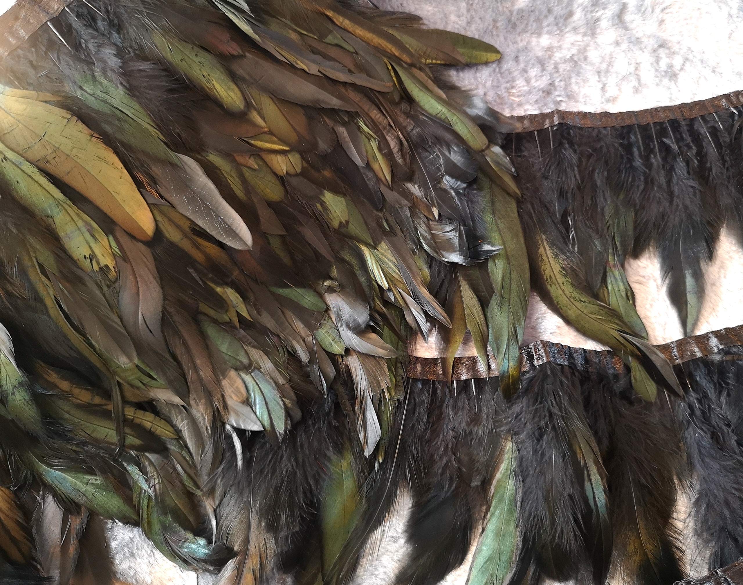 2 Meter Rooster Feather Trimming Fringe Sewing Costume Hackle Coque Feather Craft (Black Peacock, 2 Metres)