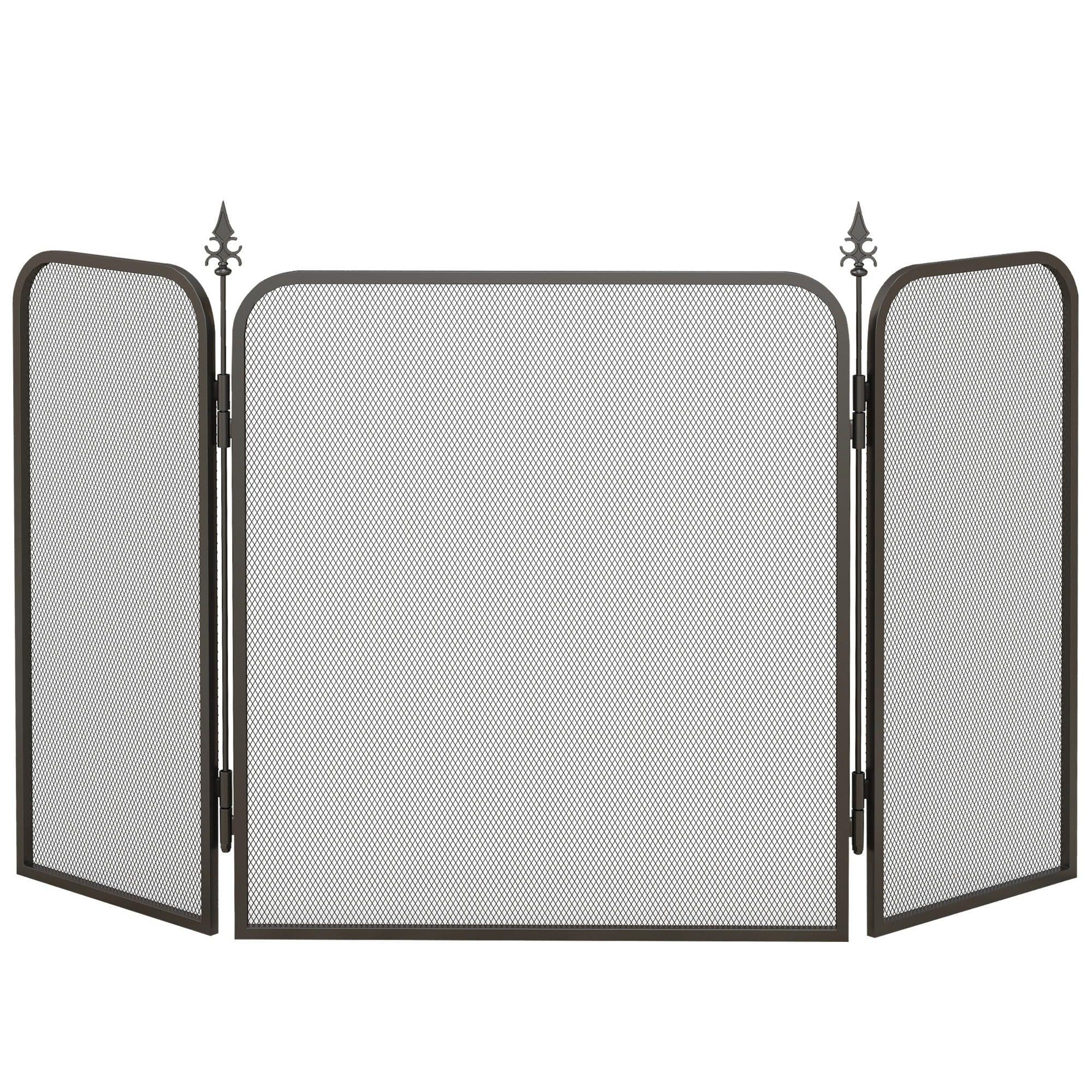 HOMCOM Pare feu cheminée Pliable 3 Panneaux, Pare-étincelles, Grille de Protection en Maille de métal 96x1,3x56 cm Noir