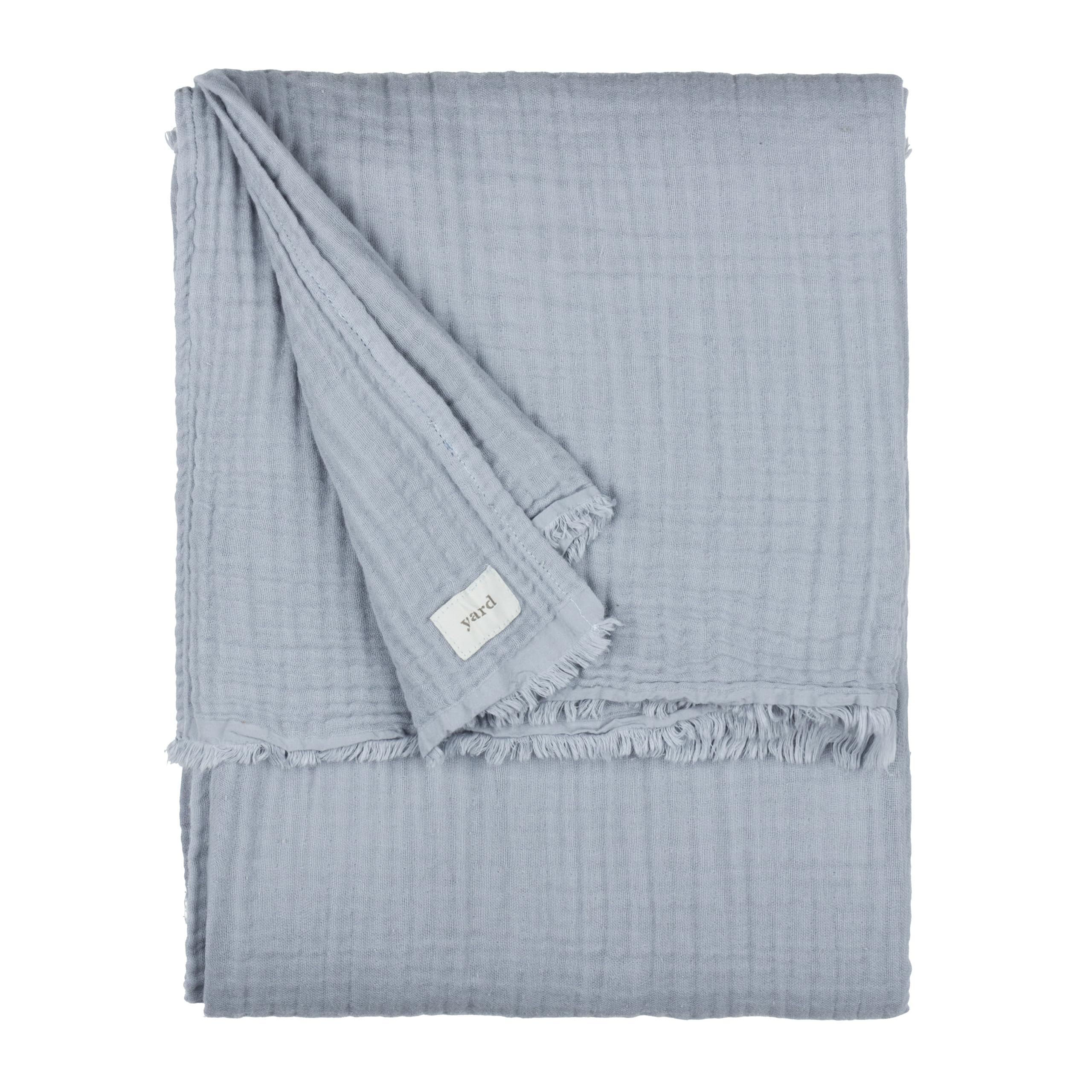 Yard furn Lark Cotton Muslin Throw – Soft Crinkle Texture Blanket (Mineral Blue – 130x180cm)