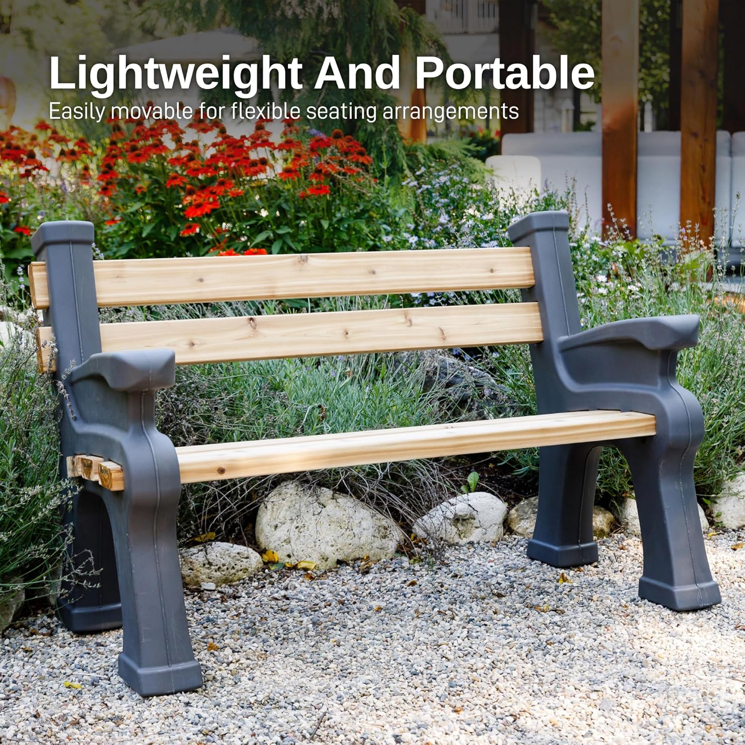 RTS Home Accents Custom Length Lightweight Indoor or Outdoor Bench Ends with Backrest and Armrest (Wood & Screws Sold Separately), Graphite
