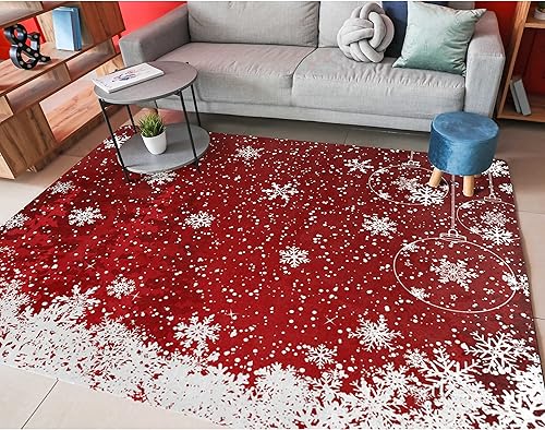 ALAZA Alfombra romántica de Navidad con copos de nieve roja antideslizante de 4 pies 10 pulgadas x 6 pies 8 pulgadas para sala de estar, comedor,
