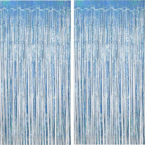 Miniatura 15 de Cortinas de flecos de papel de aluminio verde para fiestas, paquete de 2 telón de fondo de flecos de oropel para decoraciones de fiesta de Navidad,