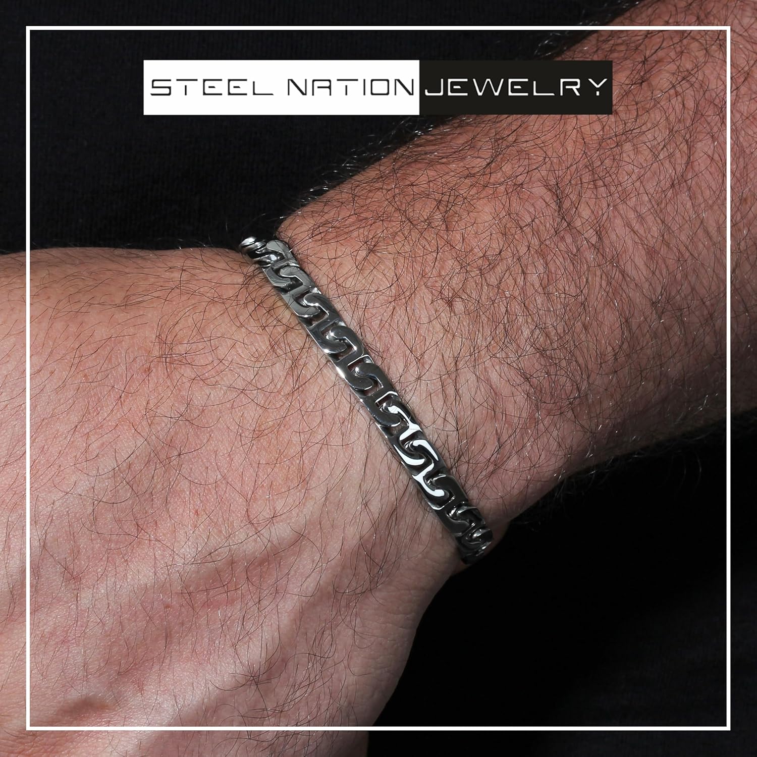 Men's Stainless Steel 6.5mm Flat Mariner Link Chain 8.5" Bracelet - Lobster Claw - Image 2