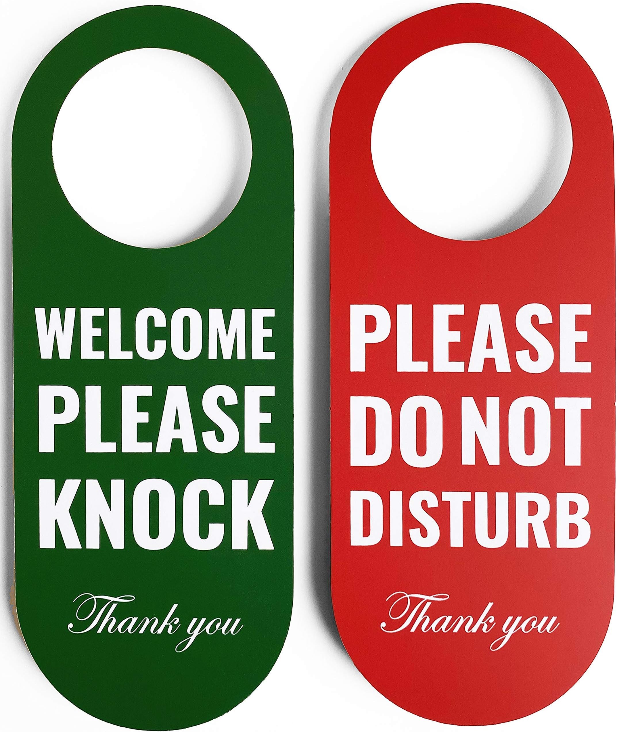 Do Not Disturb Door Hanger Sign 2 Pack (Green/Red Double Sided) Please Do Not Disturb on Front and Welcome Please Knock on Back Side, Ideal for Office Home Clinic Dorm Online Class and Meeting Session