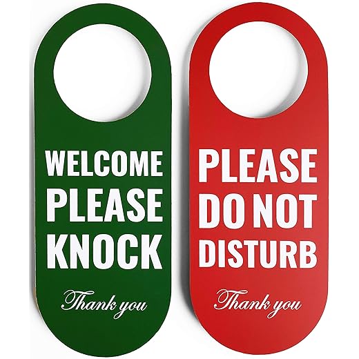 Do Not Disturb Door Hanger Sign 2 Pack (Green/Red Double Sided) Please Do Not Disturb on Front and Welcome Please Knock on Back Side, Ideal for Office Home Clinic Dorm Online Class and Meeting Session