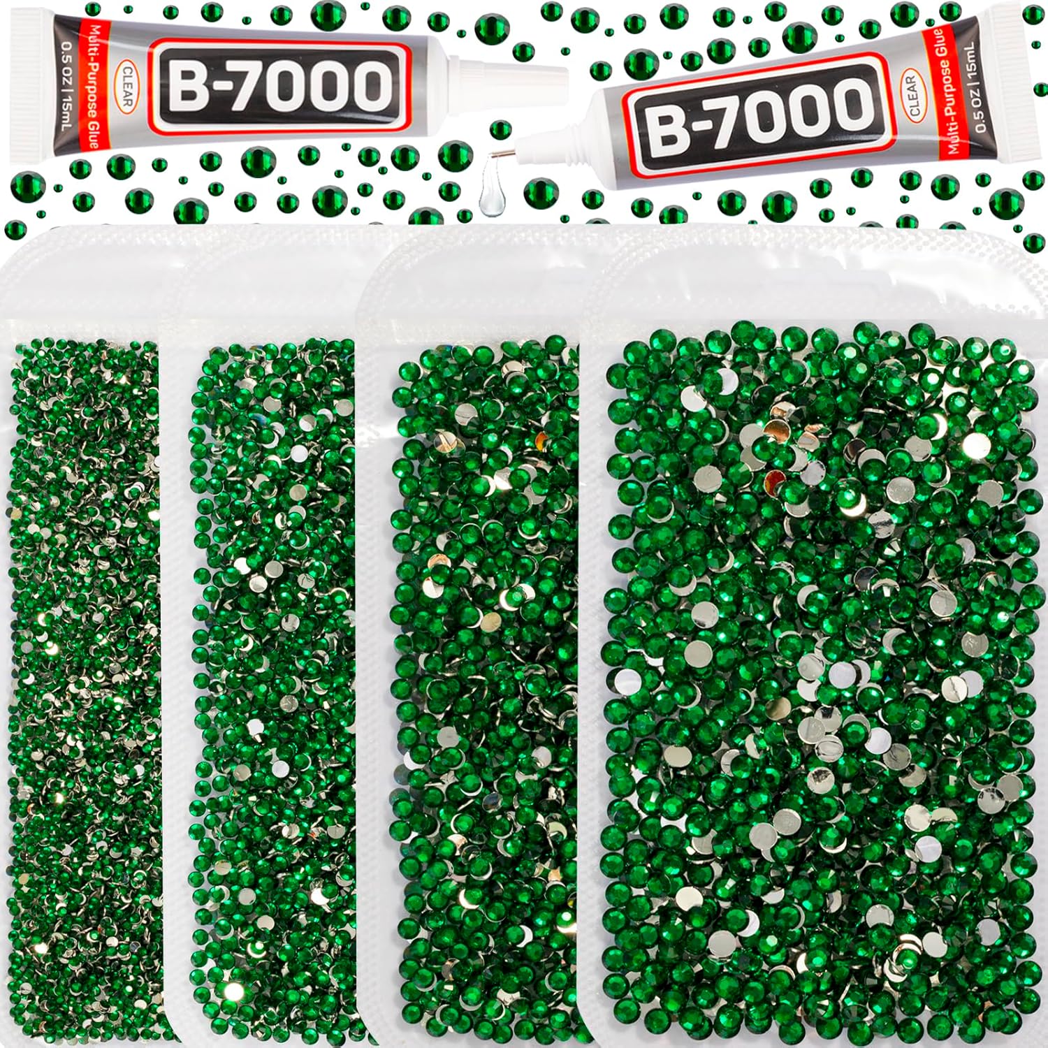 Amazon.com: 30200Pcs Green Rhinestones Flatback with b 7000 Gel Glue ...