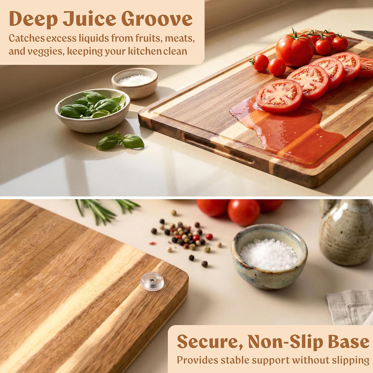 Acacia Wood XL Cutting Board for Kitchen, Large Cutting Board 17.1 × 12.8 - Wooden Chopping Boards with Juice Groove, Non-Toxic, Knife-Friendly & Durable – Housewarming Gift, Charcuterie & Meal Prep