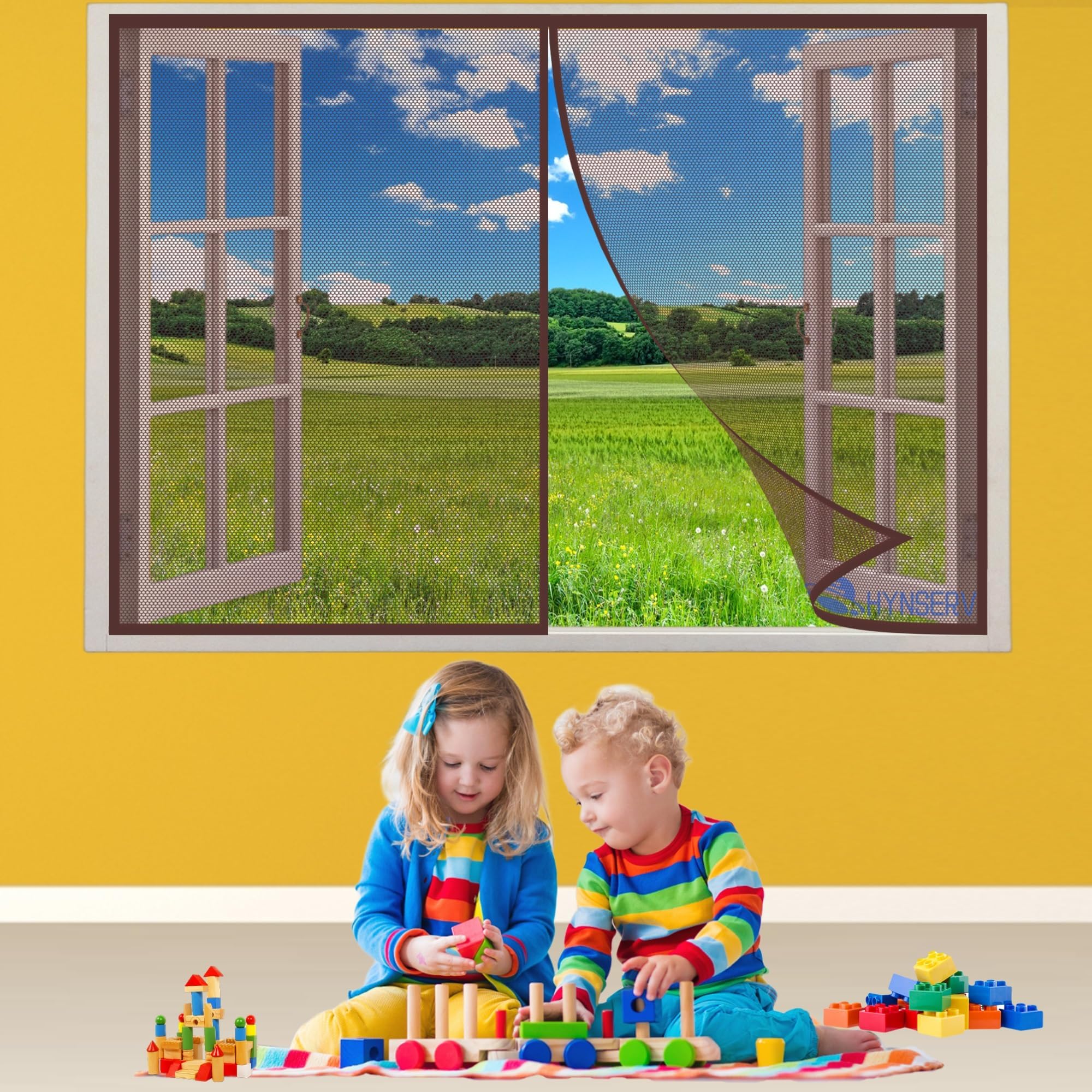Magnetic Screen Windows Brown 55x115cm Patio Curtain Insect Mesh Flyscreen French Doors for Keeping Out Flies & Bug Balcony Sliding Doors Living Room