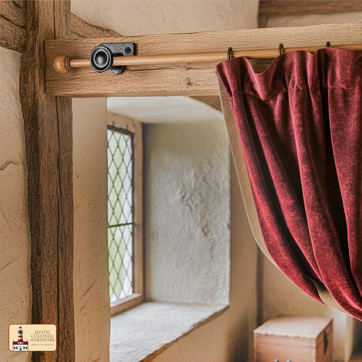 Mystic Colonial Medieval Cast Iron Curtain Rod Brackets (Set of 2) 3 Inch Adjustable Rustic Wall Mount Drapery Holders with Black Coating, Heavy Duty