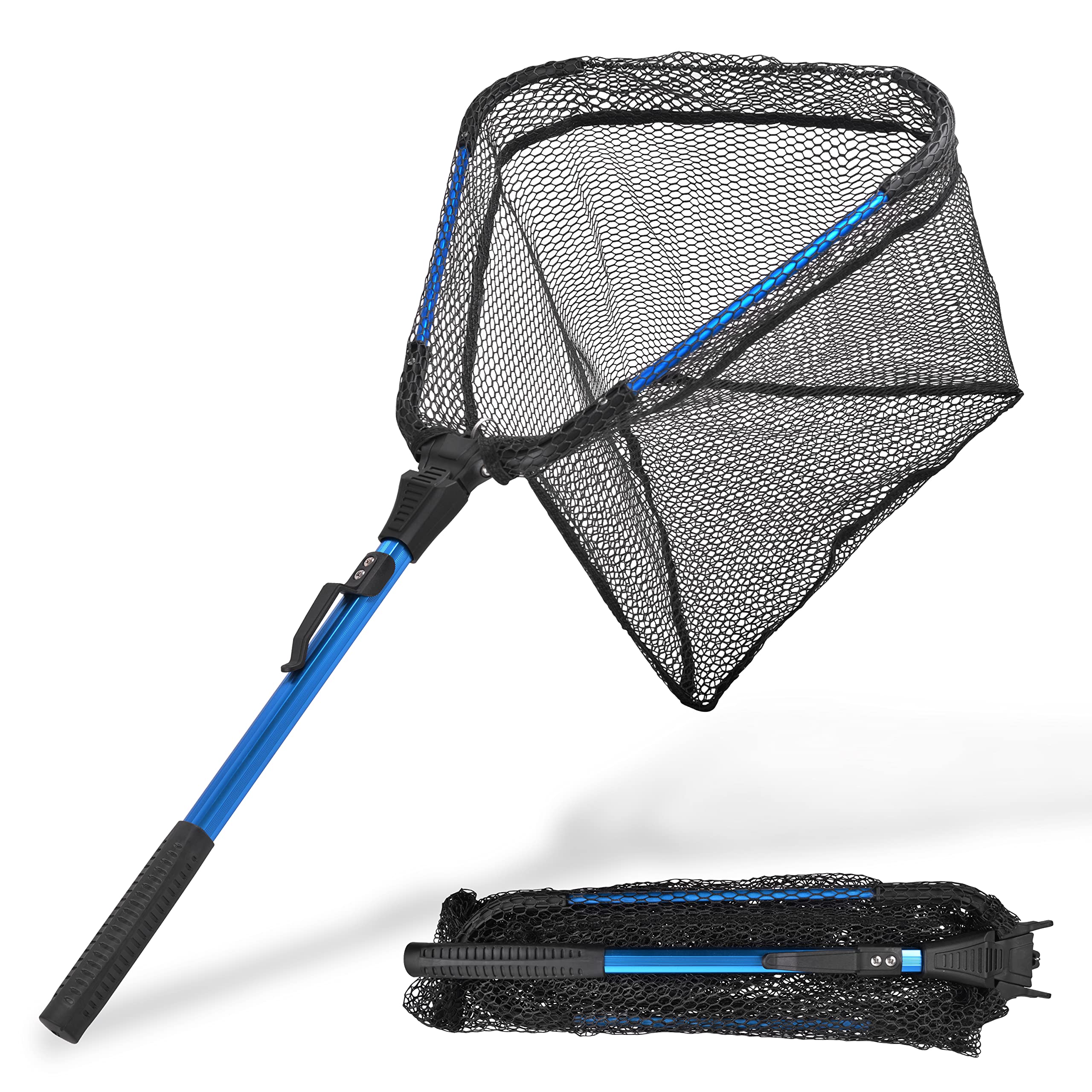 Épuisette Pliable Télescopique 99 Cm – Léger, Compact 42 Cm – Anneau 40 Cm – Idéal Carpe, Truite, Oiseaux – Alliage Alu & Filet Nid D’Abeille