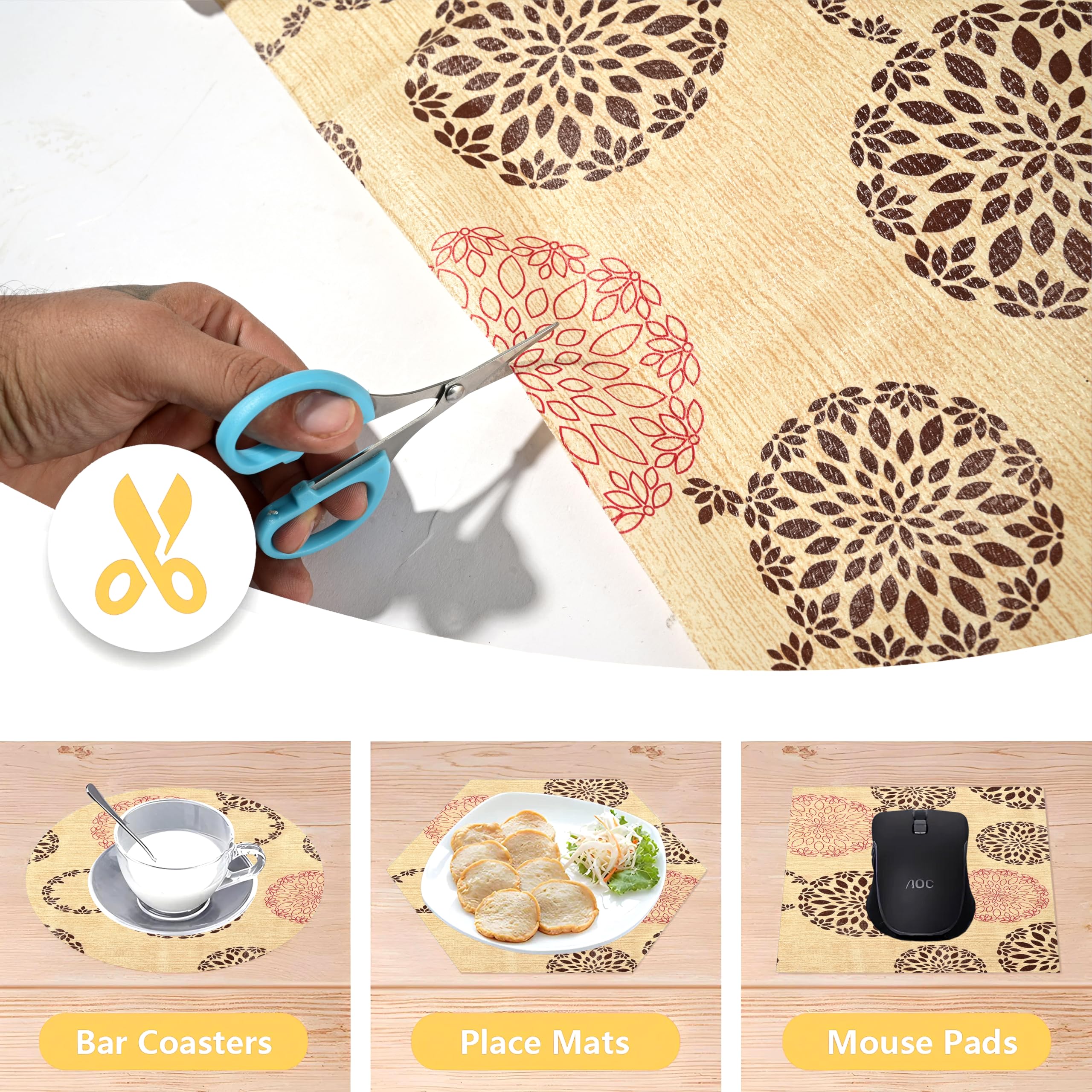 Kuber Industries Shelf Mat | Rangoli Print Shelf Liner | Placemat for Kitchen | Desk Mat | PVC Non-Slip Drawer Sheets| Kitchen Cabinet Shelf Liner | 5 Meter | Beige 2