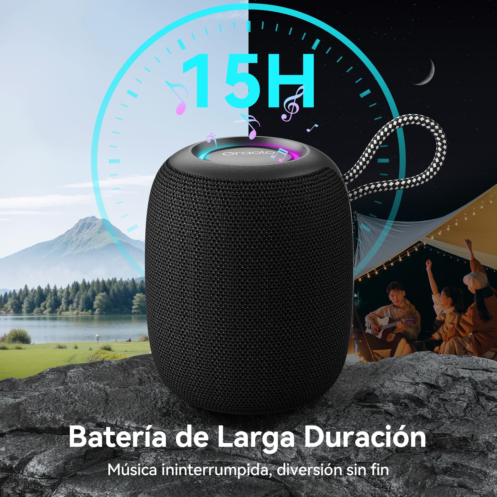 oraolo Altavoz Bluetooth Pequeño, Altavoz Portatil Bluetooth 5.4 | Mini Altavoces Ducha, 30H Reproducción, IPX7 Resistencia al Agua, TWS, Adecuado para Exteriores/Fiestas/Viajes